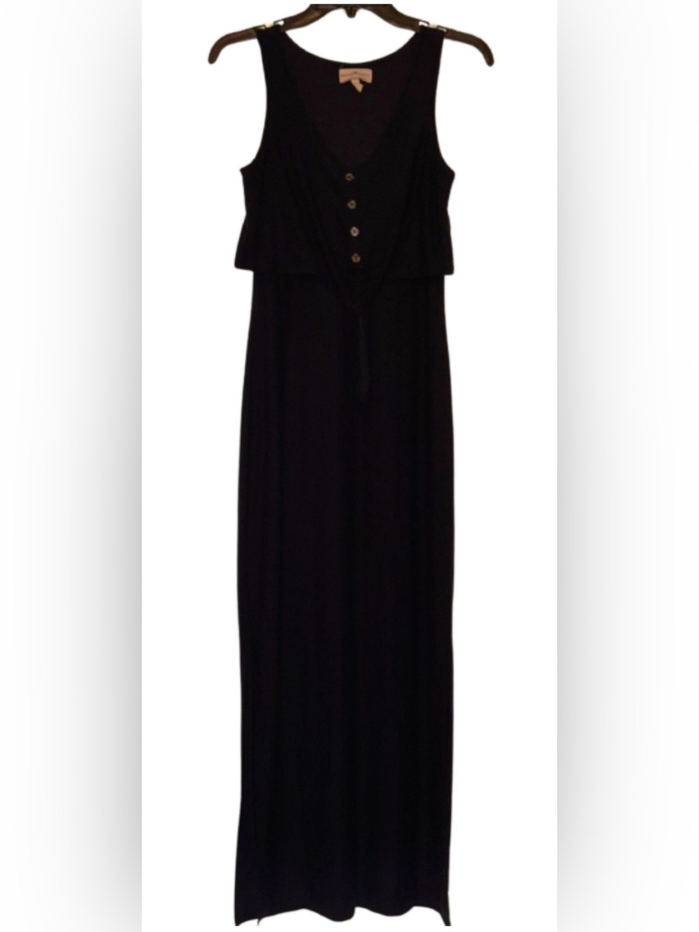 Derek Heart Black Sleeveless Maxi Dress with Buttoned Bodice